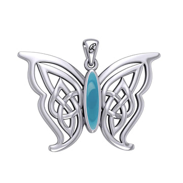 Soar Sterling Silver Joyful Celtic Butterfly with Inlaid Stone Silver Pendant - TPD6202 by Peter Stone - Jewelry